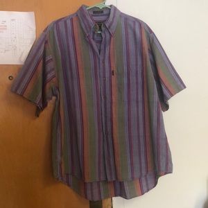Multicolored short sleeve button up shirt.